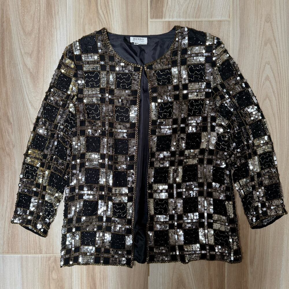 Vintage Henbo Silk Sequin Jacket Gold/Black/Silver Beaded